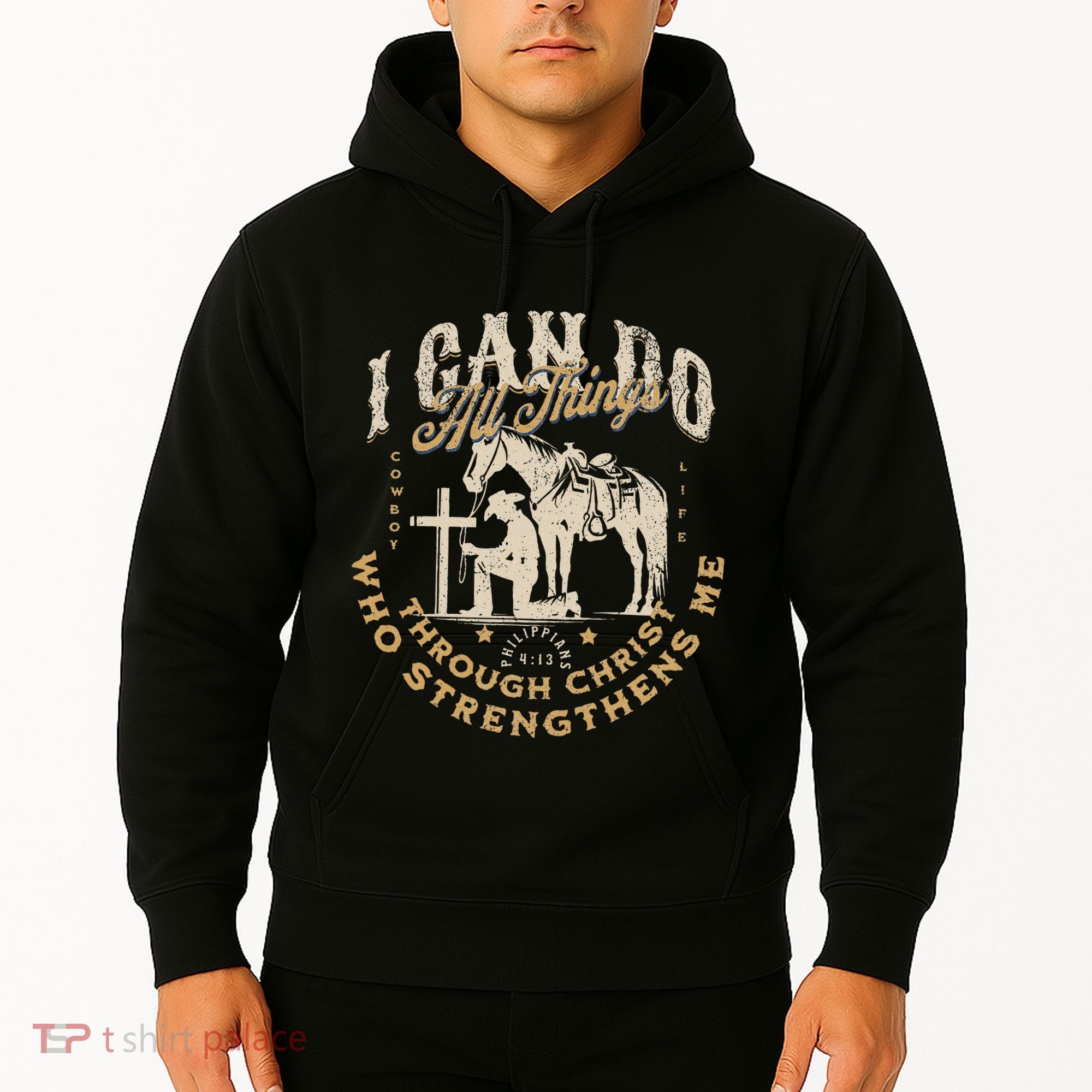 Cowboy Kneeling Cross Scripture Western Bible Verse Jesus Hoodie