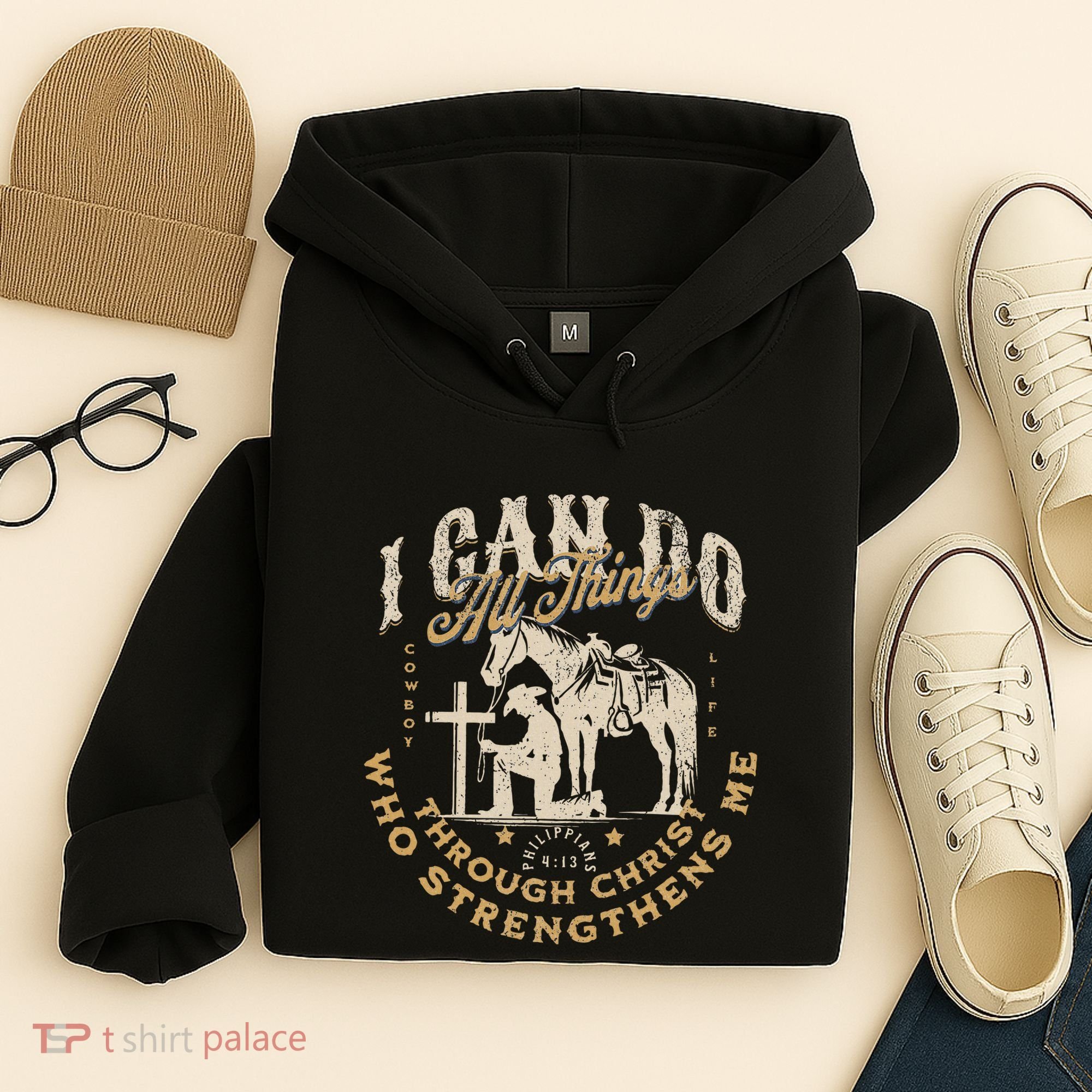 Cowboy Kneeling Cross Scripture Western Bible Verse Jesus Hoodie