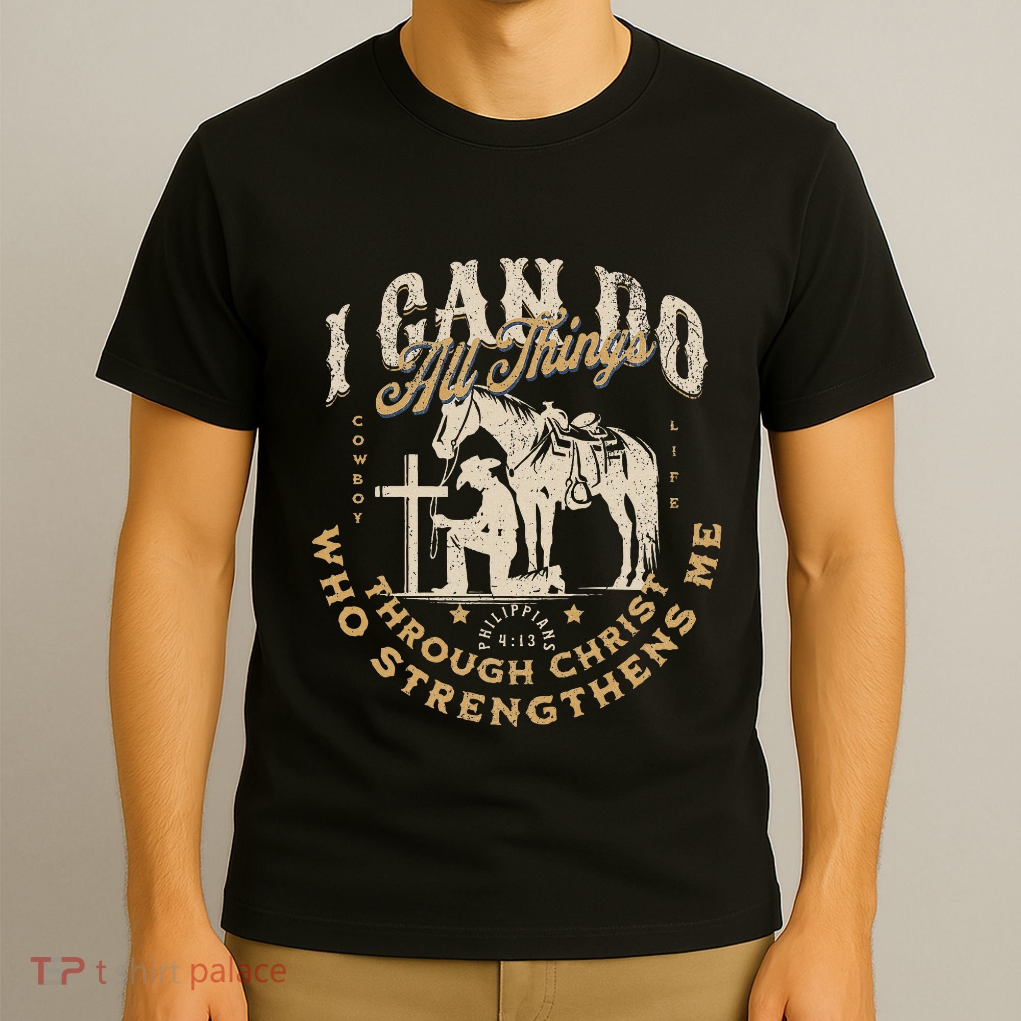 Cowboy Kneeling Cross Scripture Western Bible Verse Jesus T-Shirt