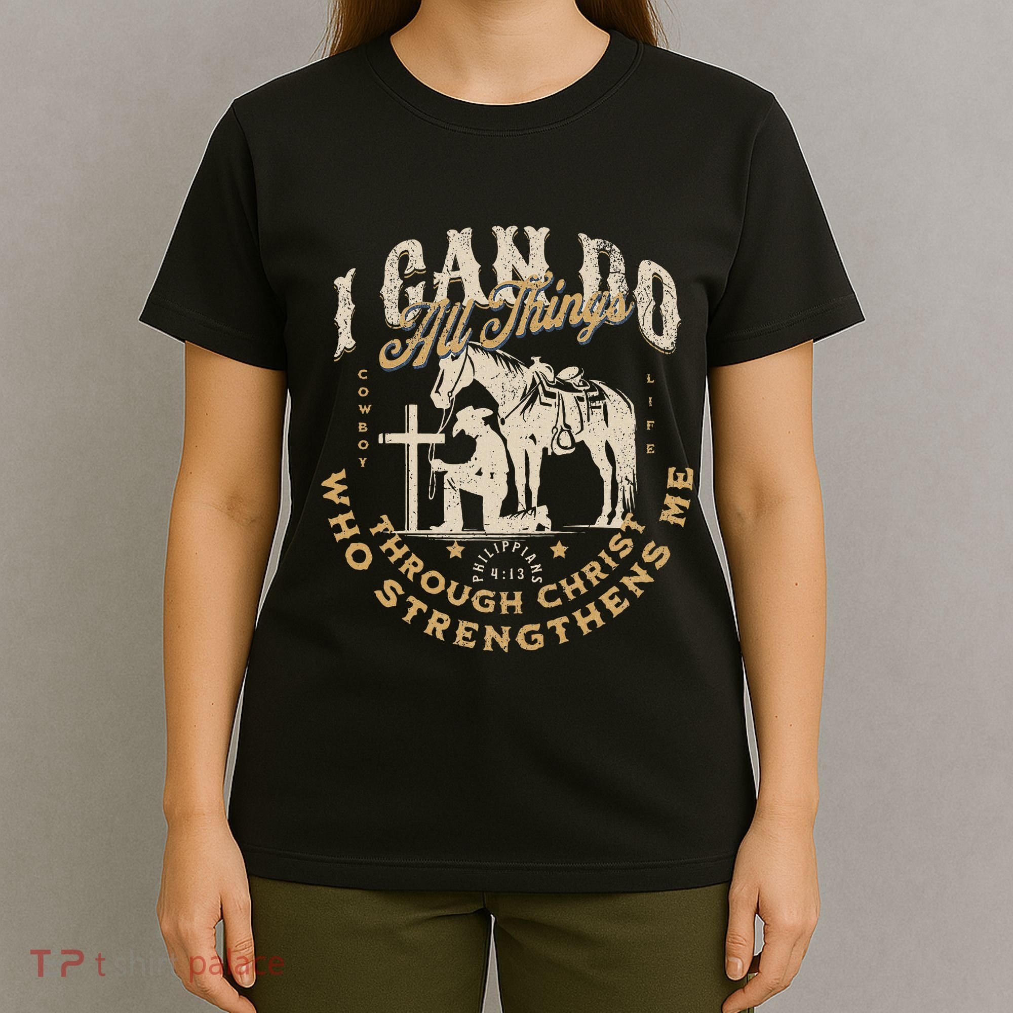 Cowboy Kneeling Cross Scripture Western Bible Verse Jesus T-Shirt