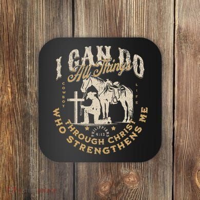 Cowboy Kneeling Cross Scripture Western Bible Verse Jesus Coaster