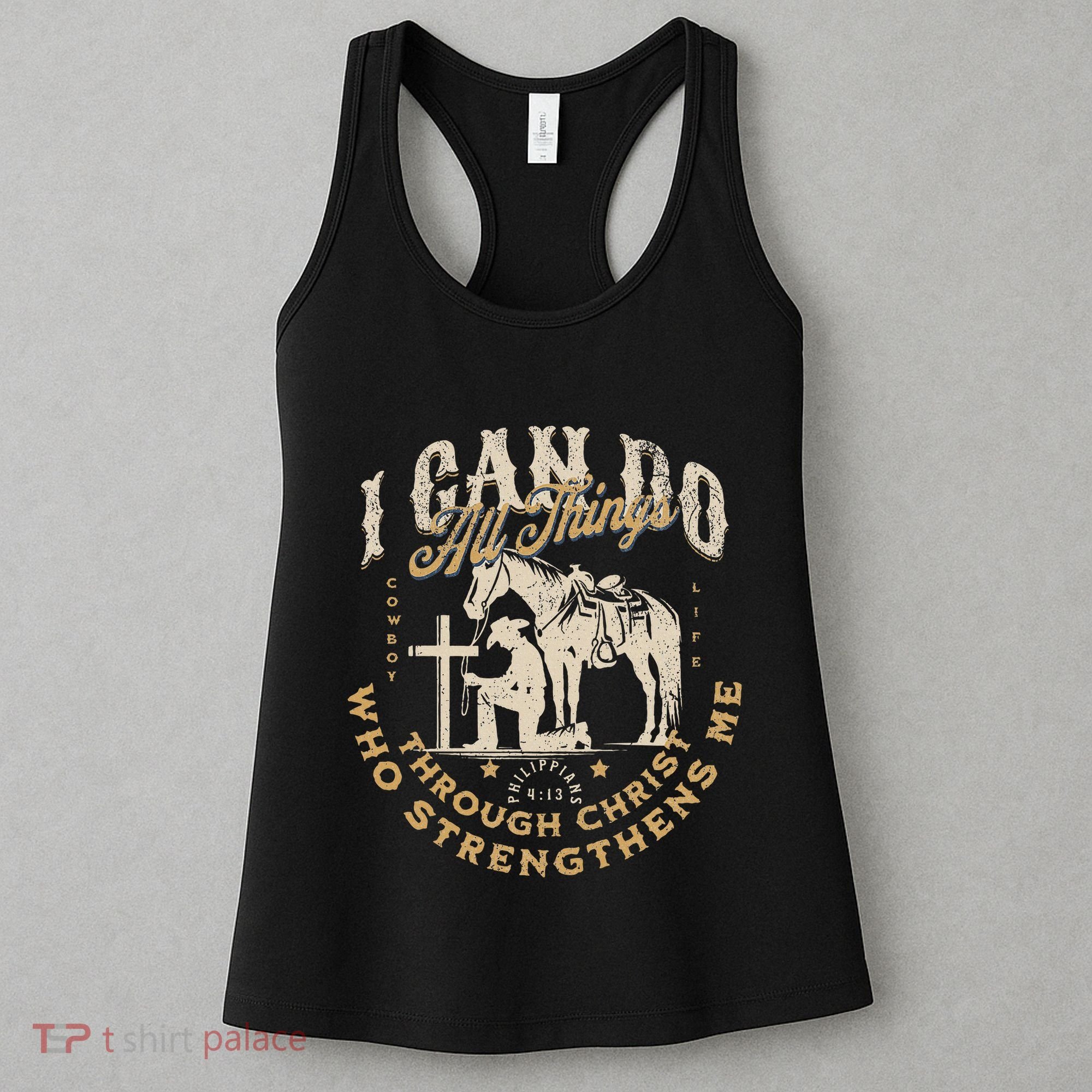 Cowboy Kneeling Cross Scripture Western Bible Verse Jesus Women's Tank Top