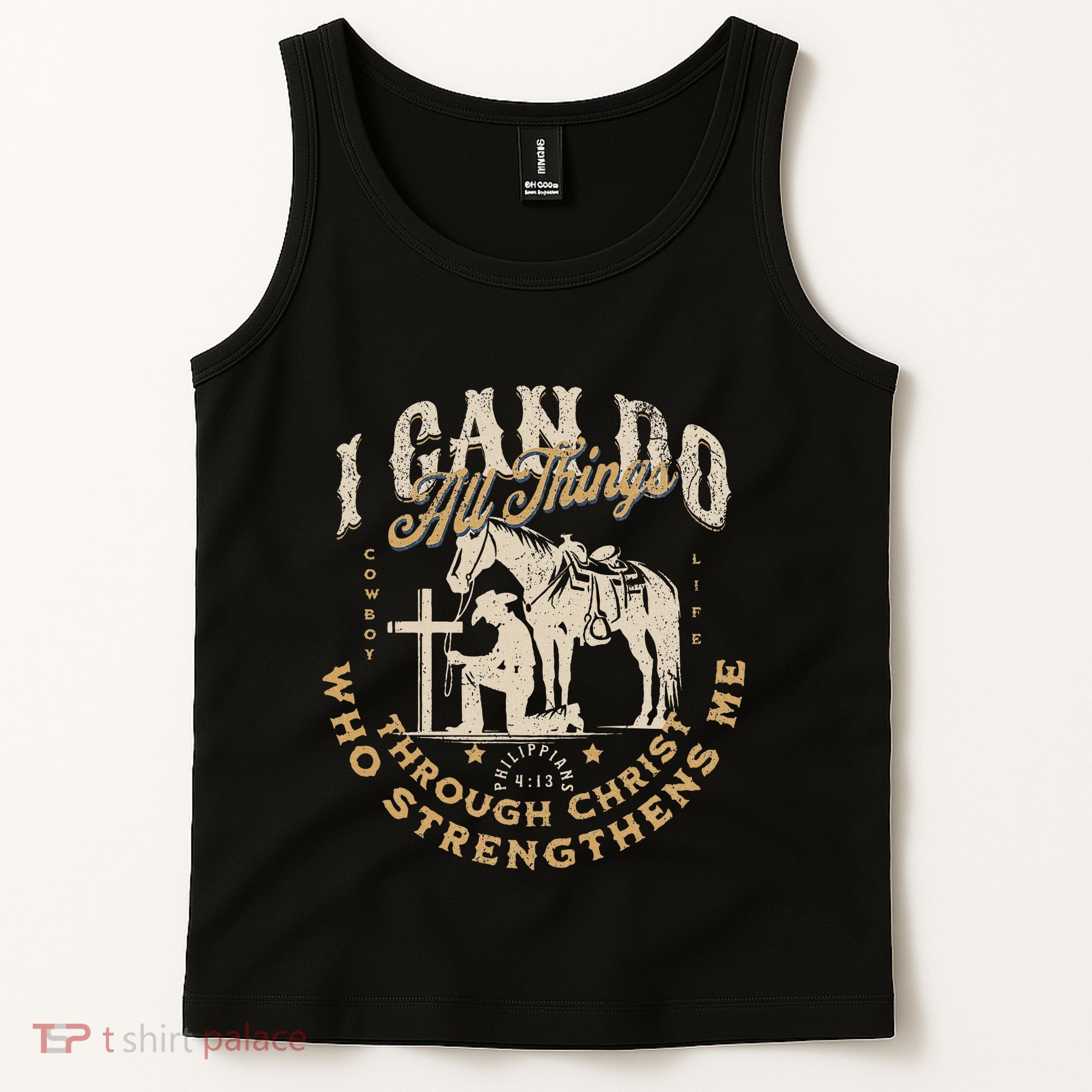 Cowboy Kneeling Cross Scripture Western Bible Verse Jesus Tank Top