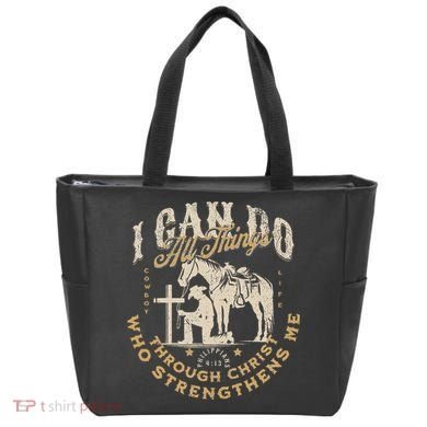 Cowboy Kneeling Cross Scripture Western Bible Verse Jesus Tote Bag