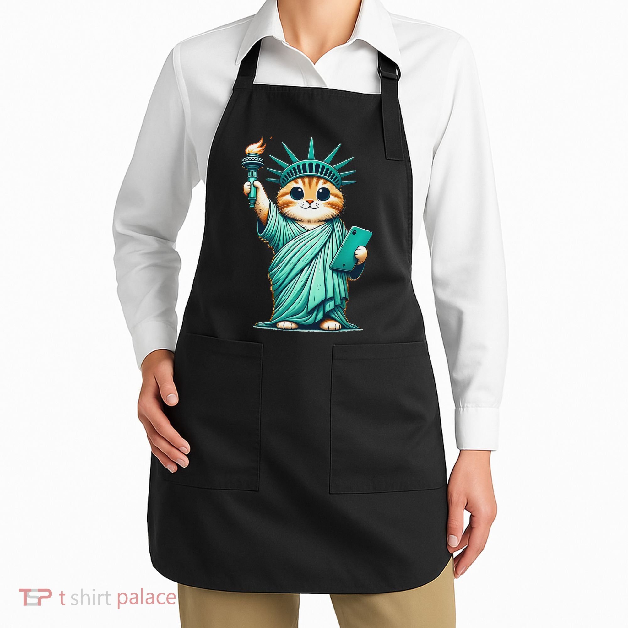 Cute Kawaii Cat Statue Of Liberty Nyc Apron