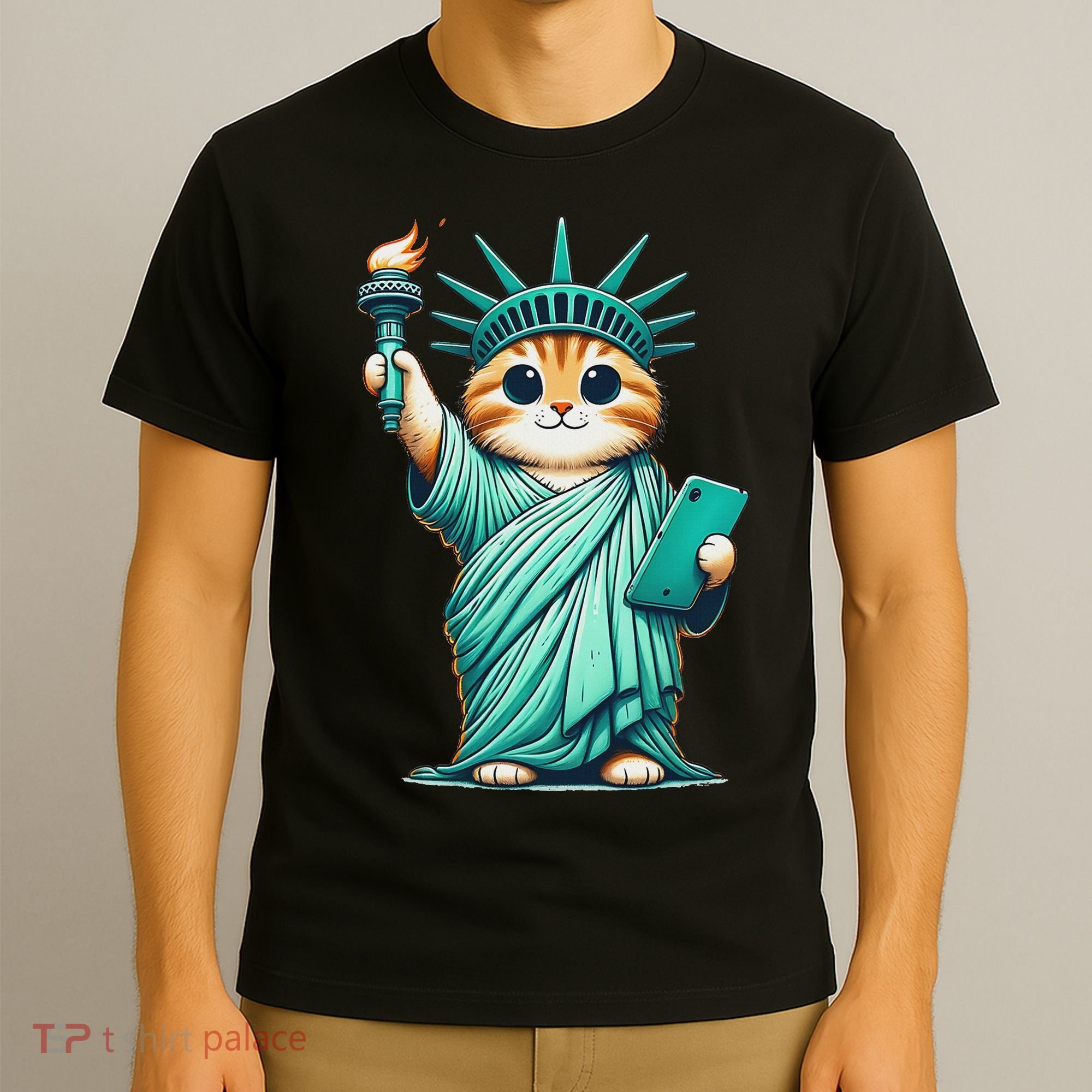 Cute Kawaii Cat Statue Of Liberty Nyc T-Shirt