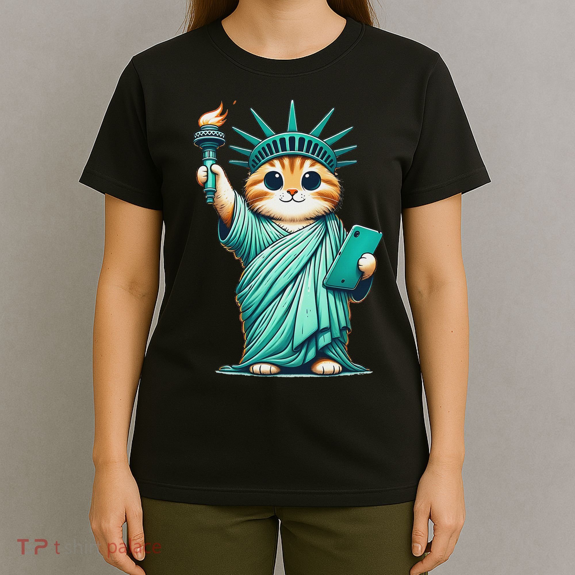 Cute Kawaii Cat Statue Of Liberty Nyc T-Shirt