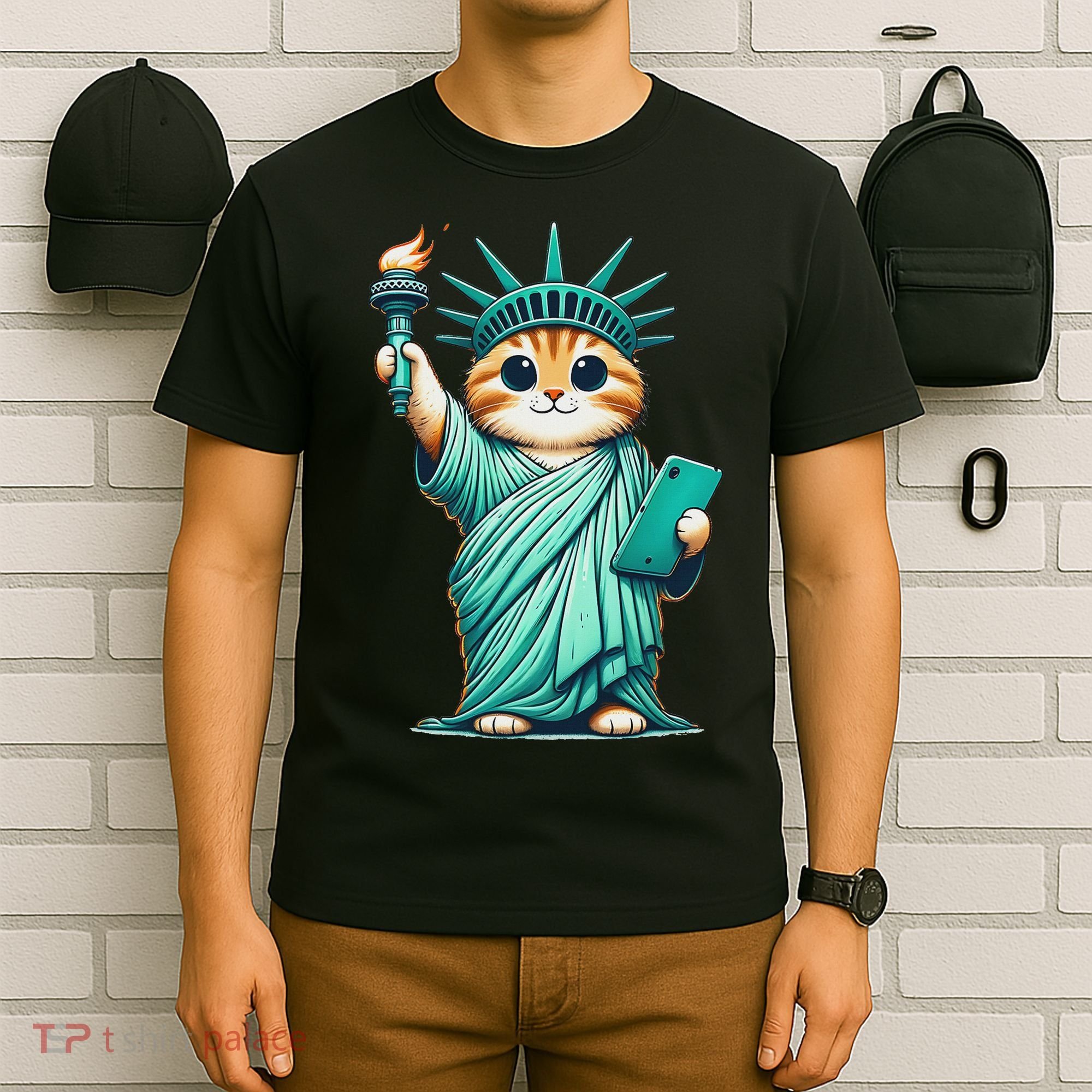 Cute Kawaii Cat Statue Of Liberty Nyc T-Shirt