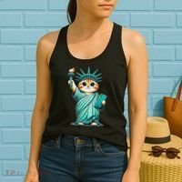 Cute Kawaii Cat Statue Of Liberty Nyc Women's Tank Top thumb 2