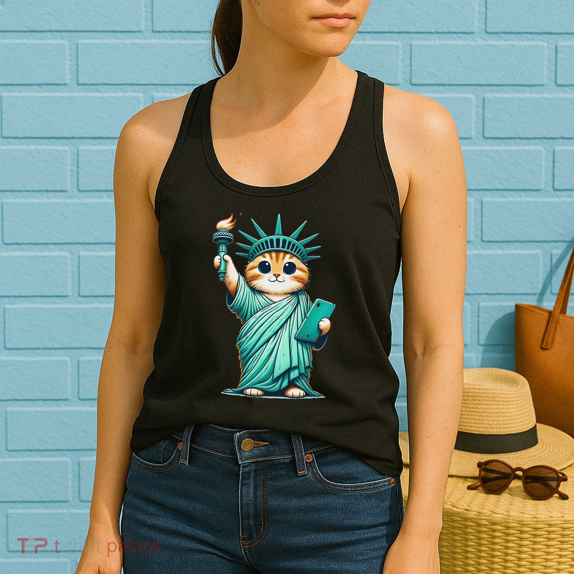 Cute Kawaii Cat Statue Of Liberty Nyc Women's Tank Top