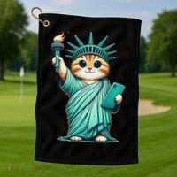 Cute Kawaii Cat Statue Of Liberty Nyc Golf Towel thumb 1