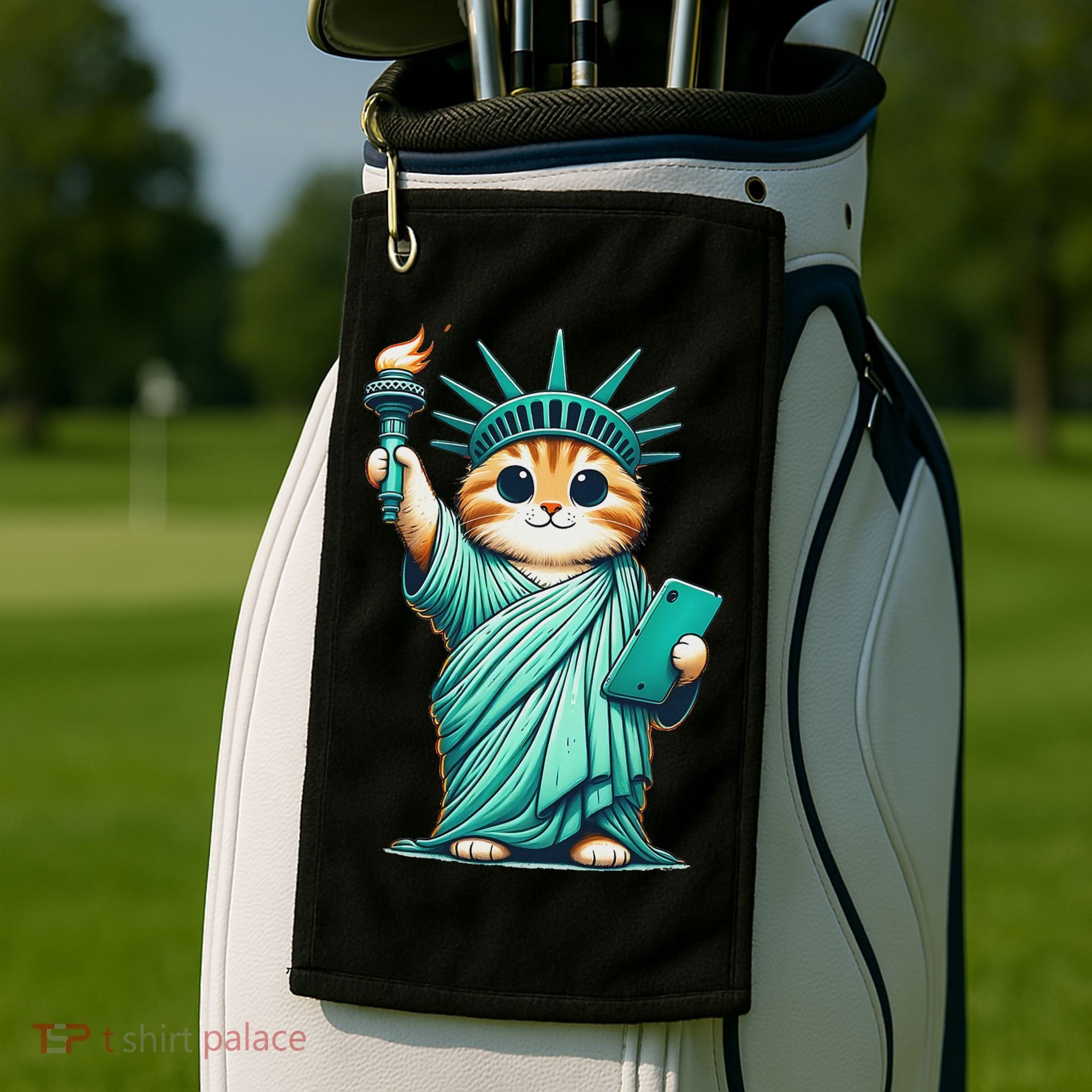 Cute Kawaii Cat Statue Of Liberty Nyc Golf Towel