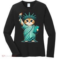 Cute Kawaii Cat Statue Of Liberty Nyc Women's Long Sleeve Shirt thumb 0