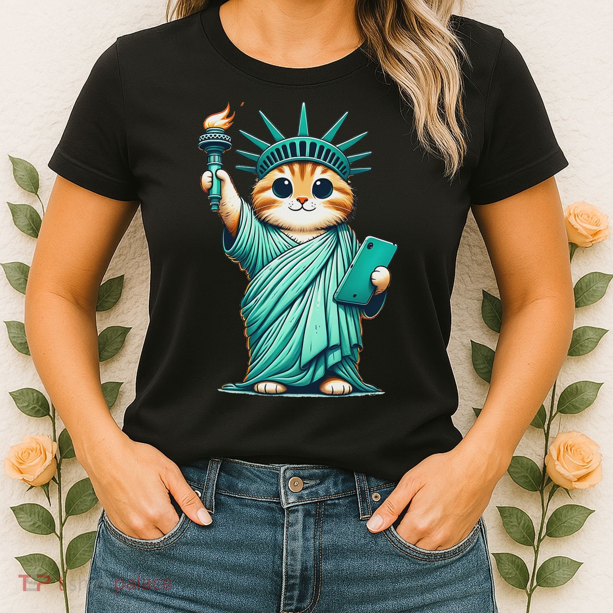 Cute Kawaii Cat Statue Of Liberty Nyc Women's T-Shirt