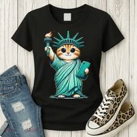Cute Kawaii Cat Statue Of Liberty Nyc Women's T-Shirt thumb 3