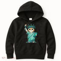 Cute Kawaii Cat Statue Of Liberty Nyc Kids Hoodie thumb 0