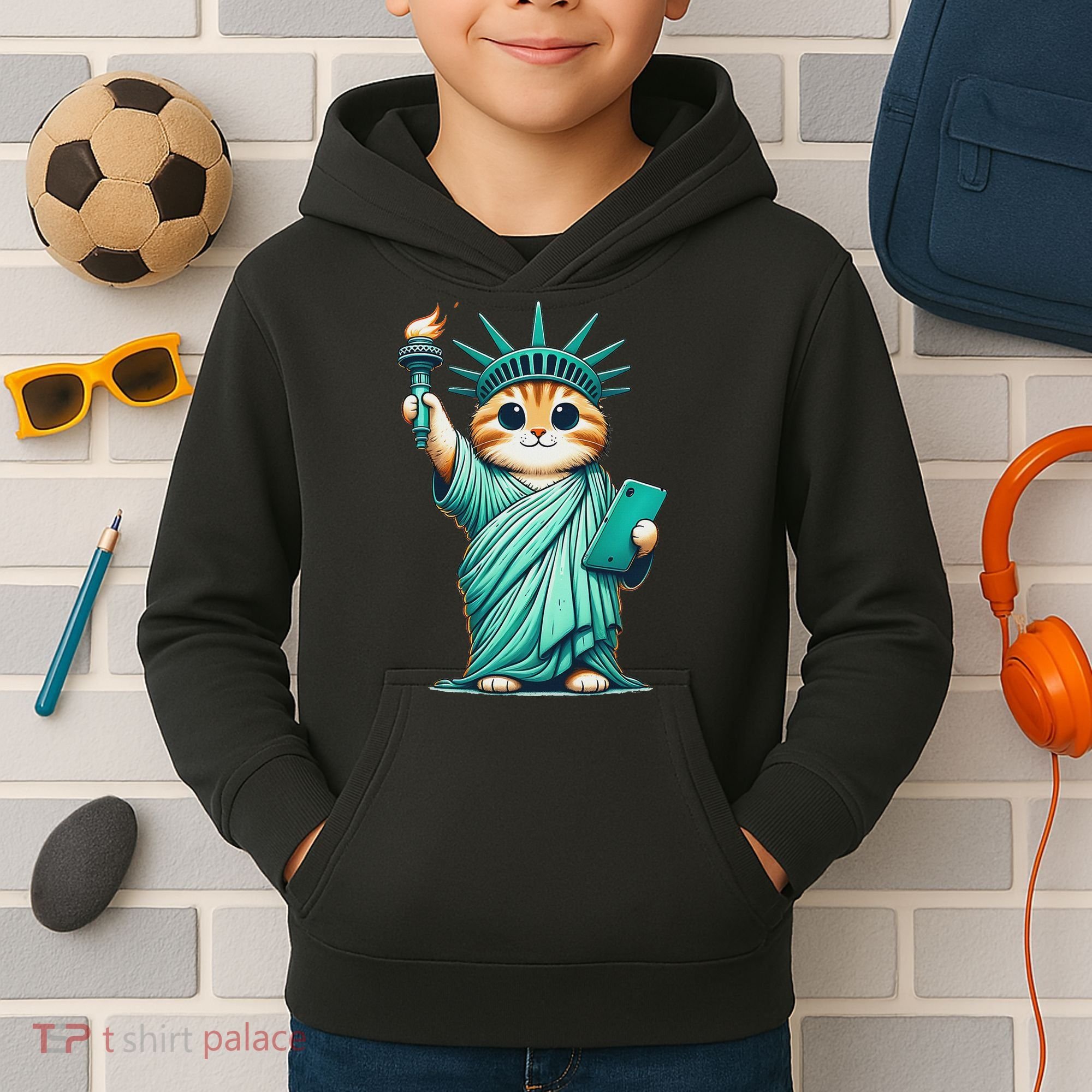 Cute Kawaii Cat Statue Of Liberty Nyc Kids Hoodie