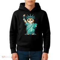 Cute Kawaii Cat Statue Of Liberty Nyc Kids Hoodie thumb 4
