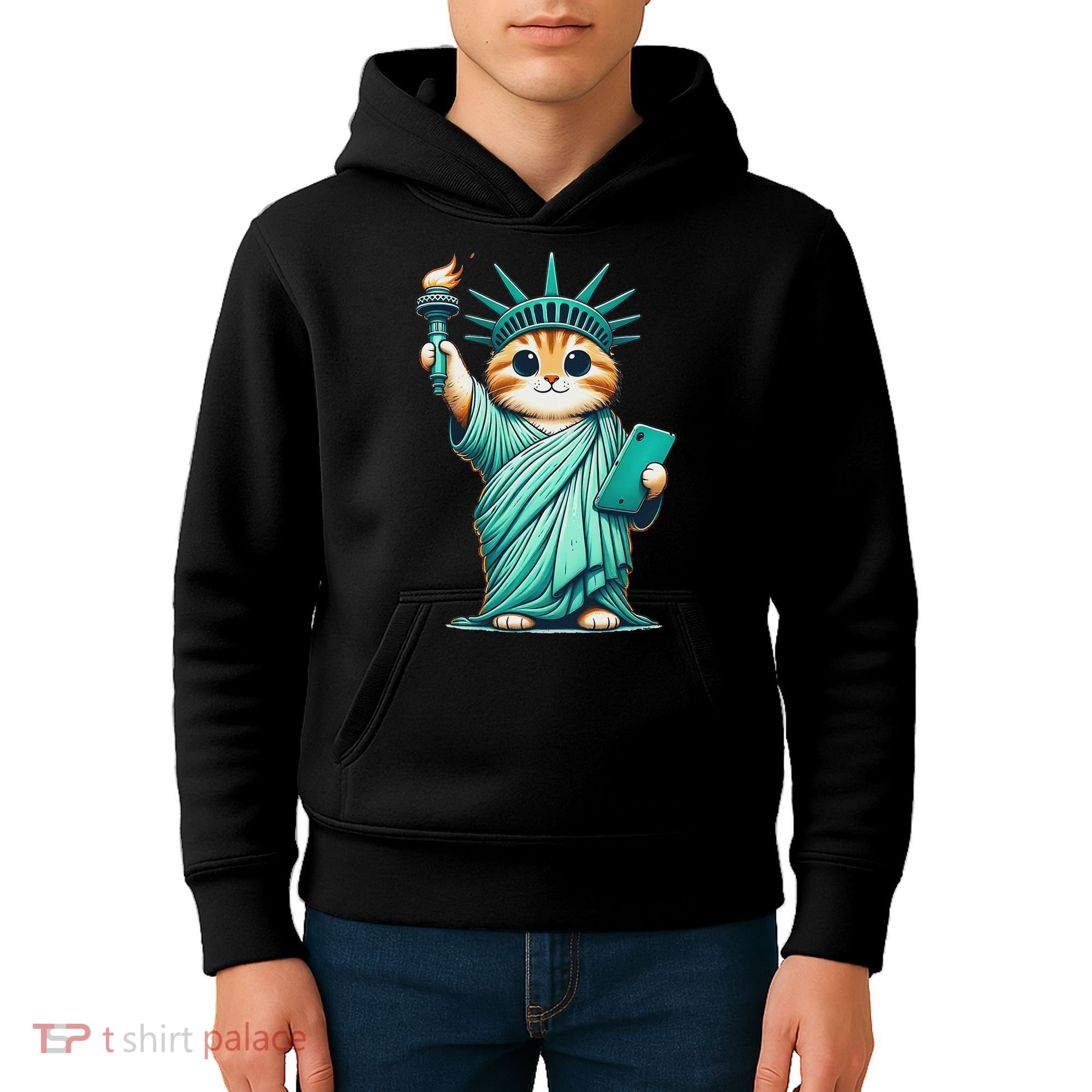 Cute Kawaii Cat Statue Of Liberty Nyc Kids Hoodie