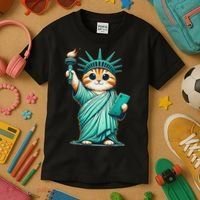 Cute Kawaii Cat Statue Of Liberty Nyc Kids T-Shirt thumb 3