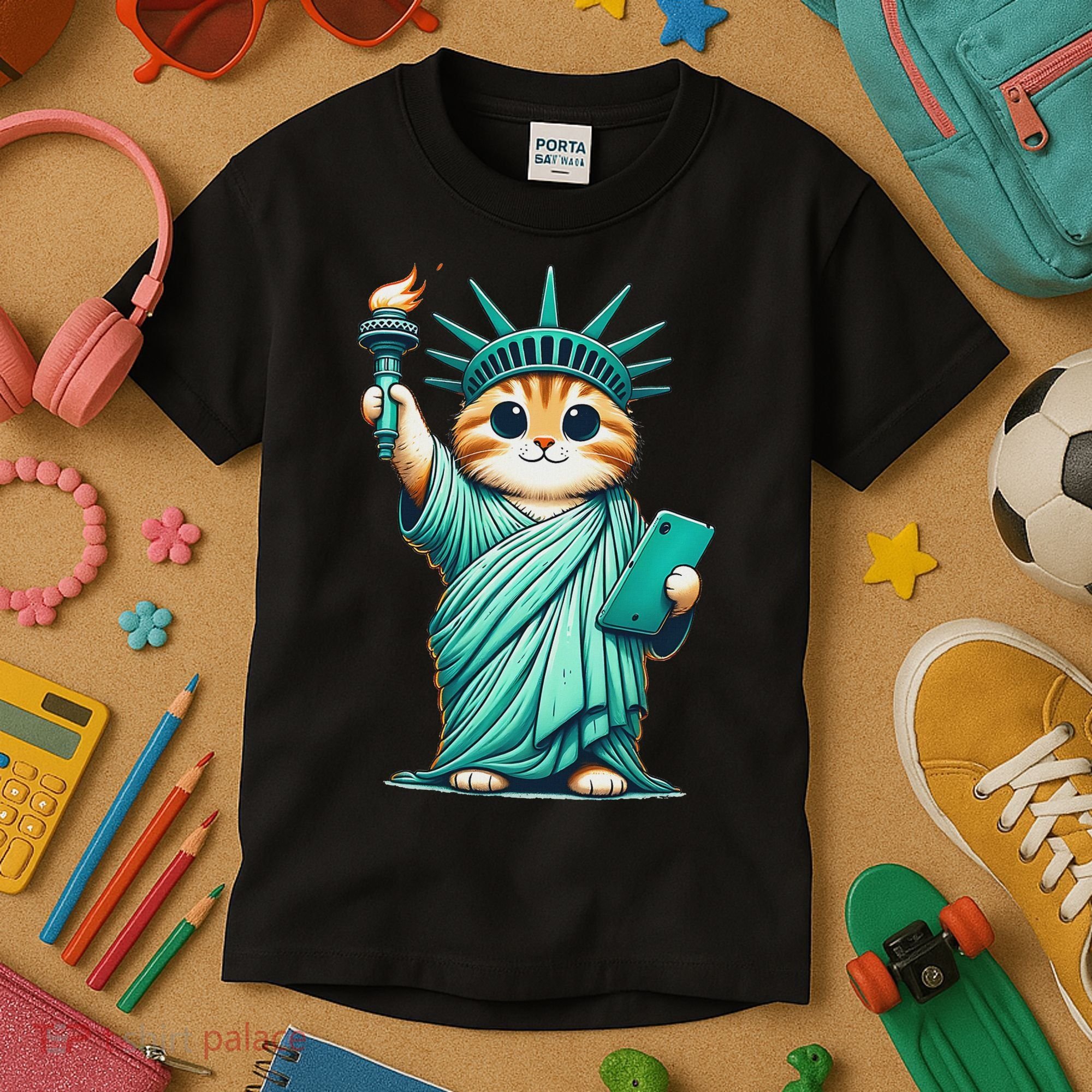 Cute Kawaii Cat Statue Of Liberty Nyc Kids T-Shirt