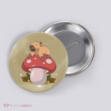 Cute Kawaii Capybara Mushroom Cottagecore Aesthetic Button