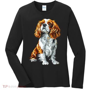 Cavalier King Charles Spaniel Dog Graphic Pet Artwork Women's Long Sleeve Shirt