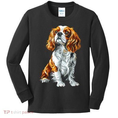 Cavalier King Charles Spaniel Dog Graphic Pet Artwork Kids Long Sleeve Shirt