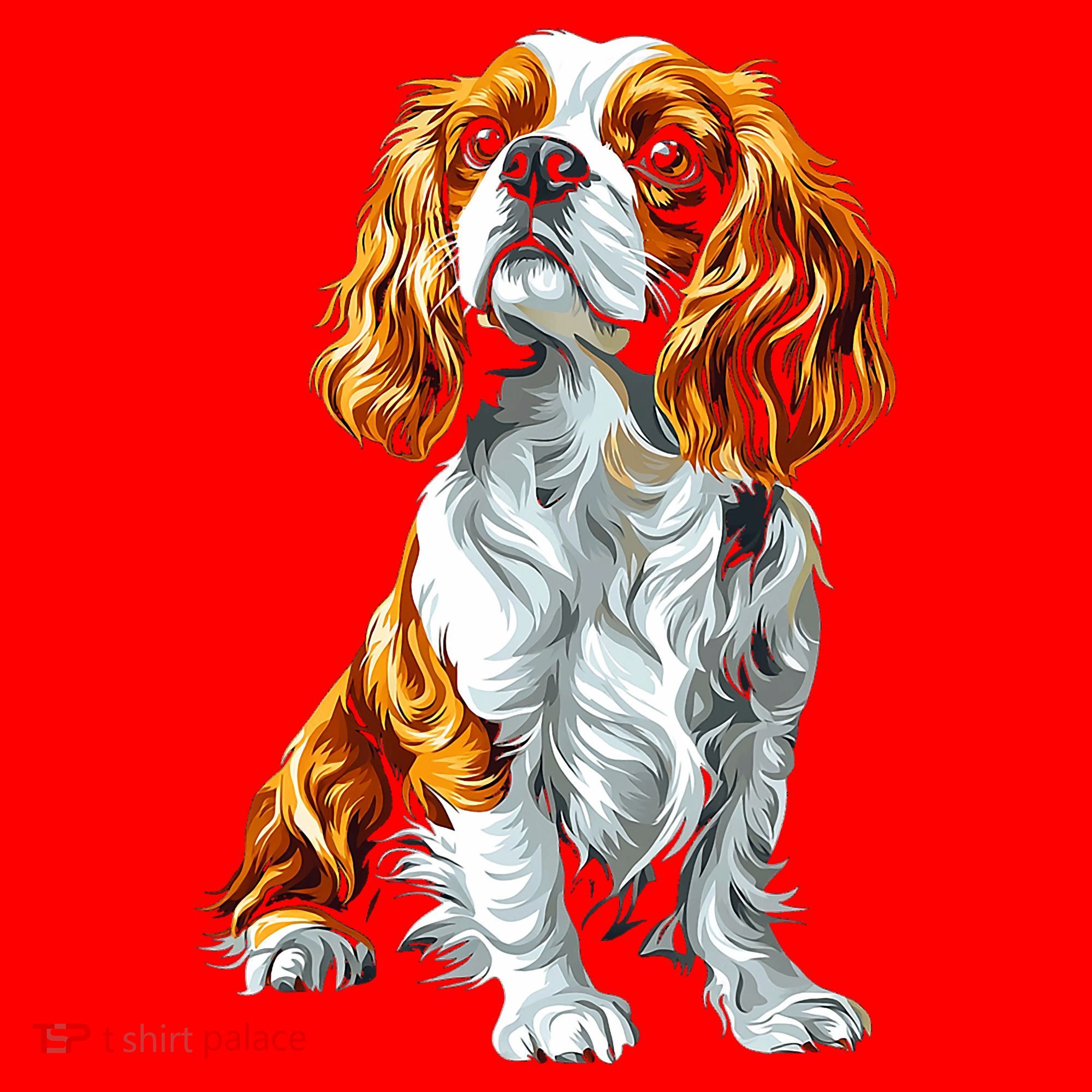 Cavalier King Charles Spaniel Dog Graphic Pet Artwork Santa Hat