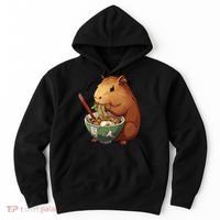 Cute Kawaii Capybara Eating Japanese Ramen Noodles Anime Hoodie thumb 0