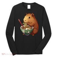 Cute Kawaii Capybara Eating Japanese Ramen Noodles Anime Long Sleeve Shirt thumb 0