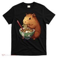 Cute Kawaii Capybara Eating Japanese Ramen Noodles Anime T-Shirt thumb 0