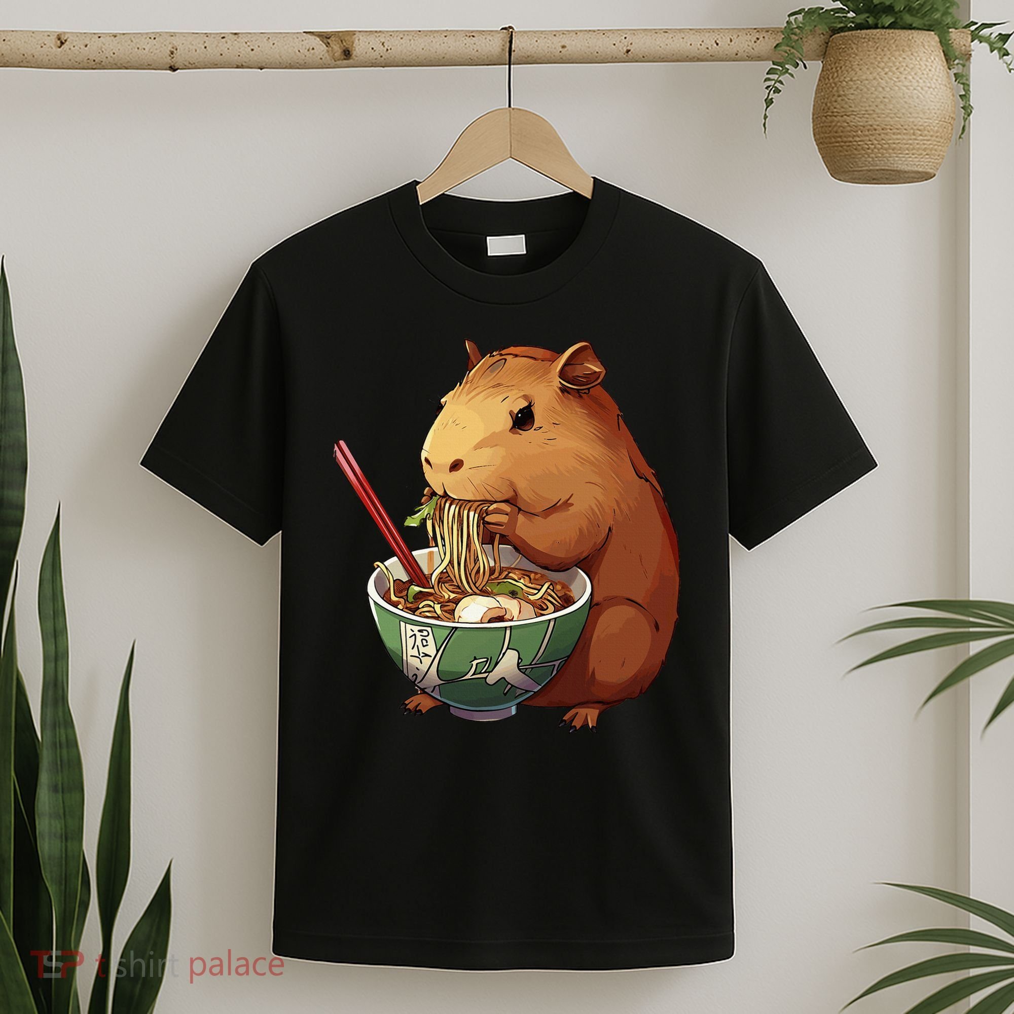 Cute Kawaii Capybara Eating Japanese Ramen Noodles Anime T-Shirt