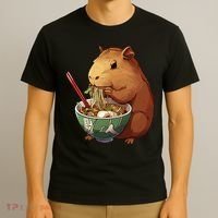 Cute Kawaii Capybara Eating Japanese Ramen Noodles Anime T-Shirt thumb 3