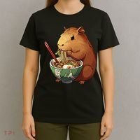 Cute Kawaii Capybara Eating Japanese Ramen Noodles Anime T-Shirt thumb 4