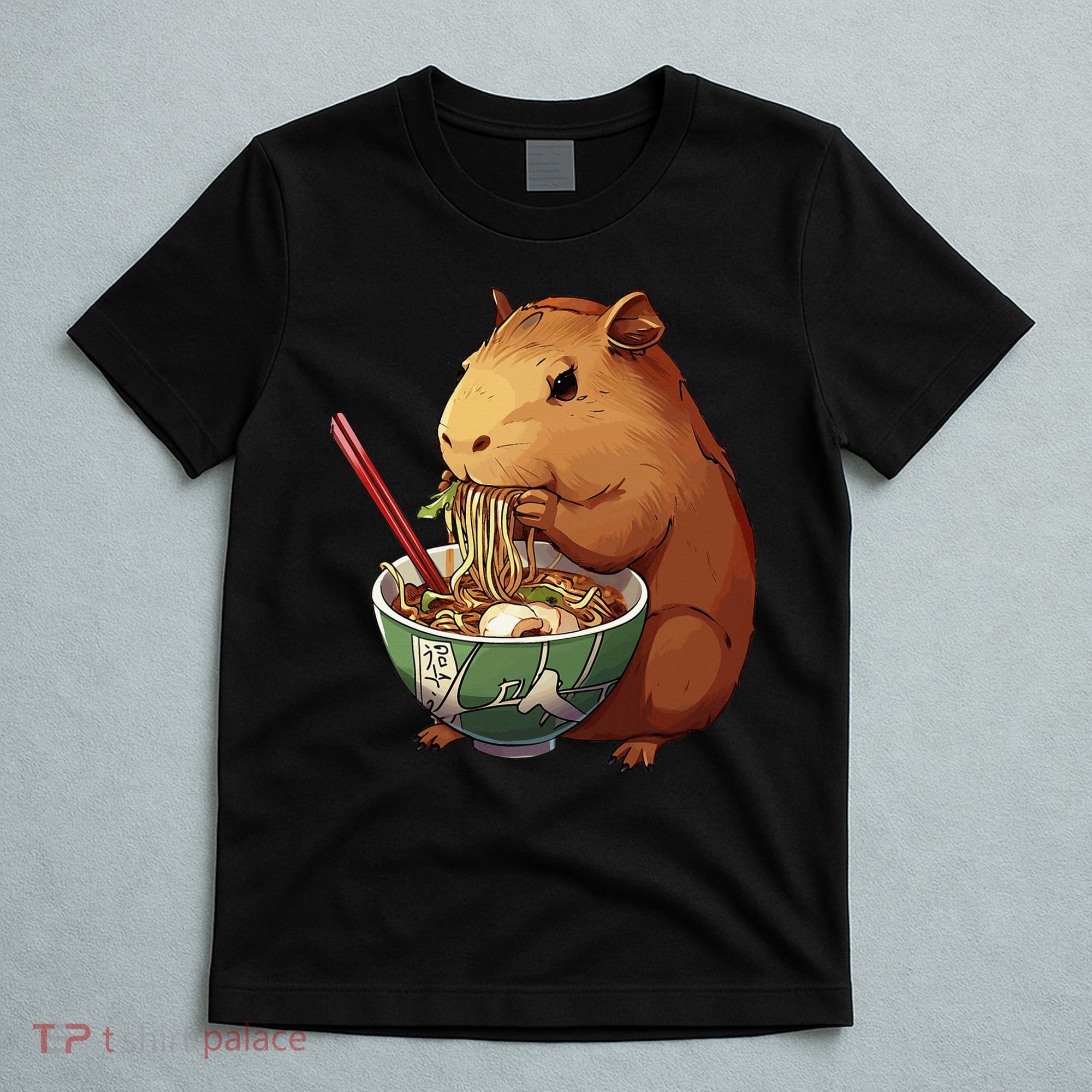 Cute Kawaii Capybara Eating Japanese Ramen Noodles Anime T-Shirt
