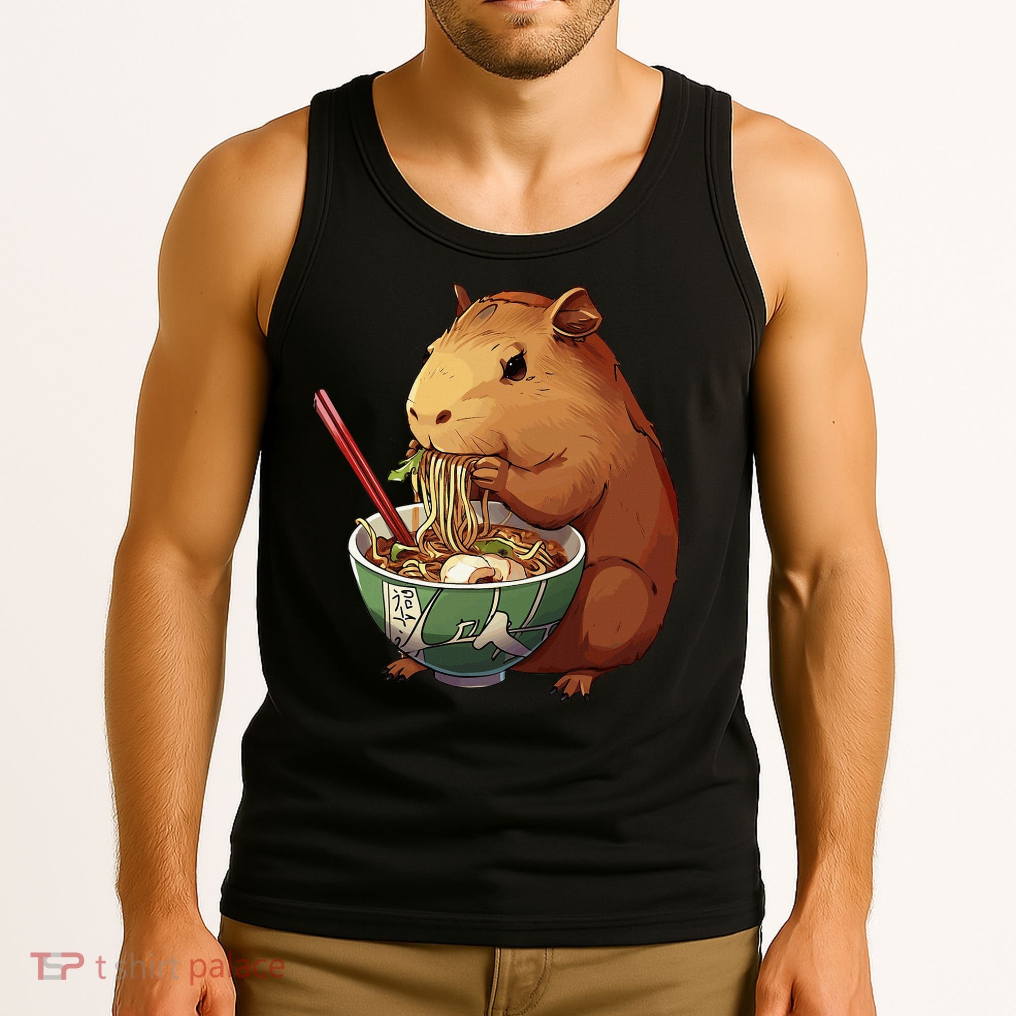 Cute Kawaii Capybara Eating Japanese Ramen Noodles Anime Tank Top