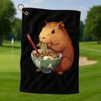 Cute Kawaii Capybara Eating Japanese Ramen Noodles Anime Golf Towel thumb 1