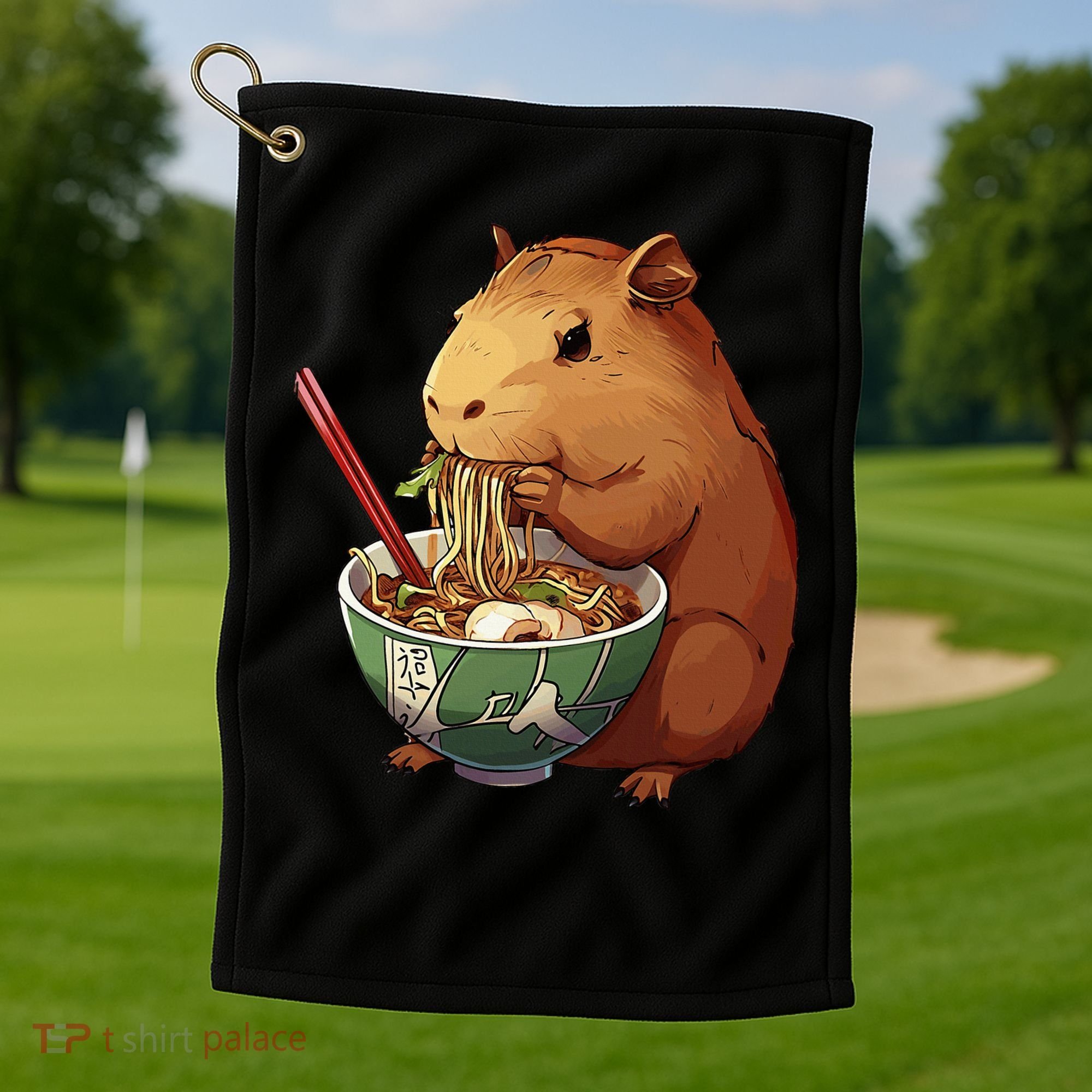 Cute Kawaii Capybara Eating Japanese Ramen Noodles Anime Golf Towel