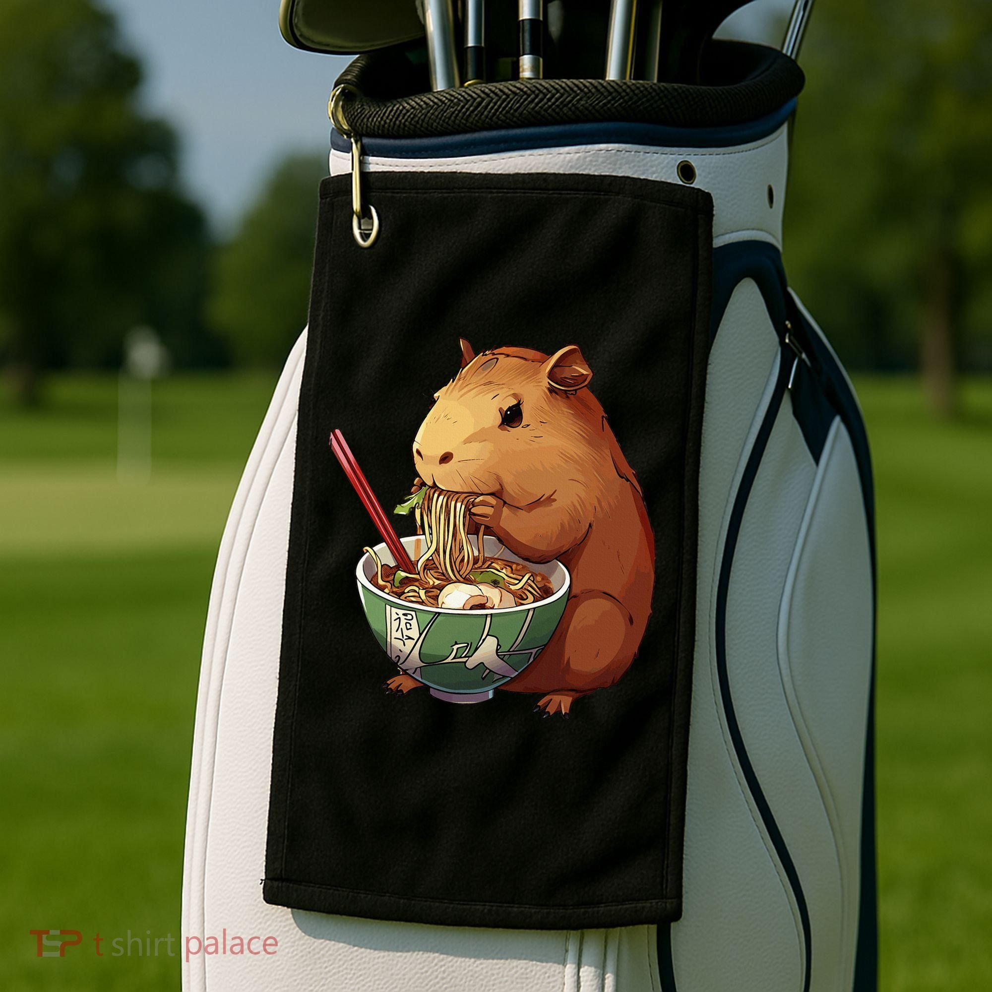 Cute Kawaii Capybara Eating Japanese Ramen Noodles Anime Golf Towel