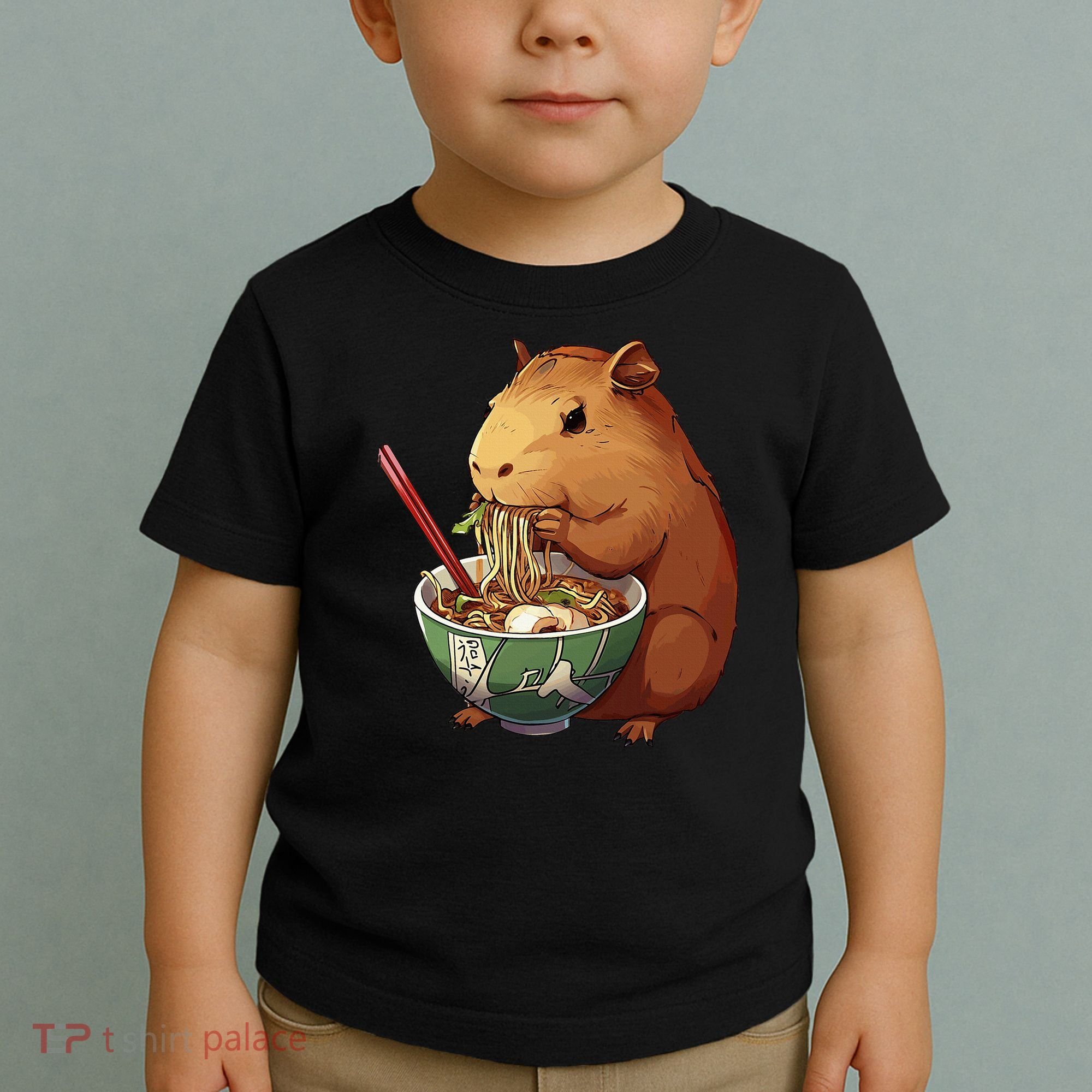 Cute Kawaii Capybara Eating Japanese Ramen Noodles Anime Toddler T-Shirt