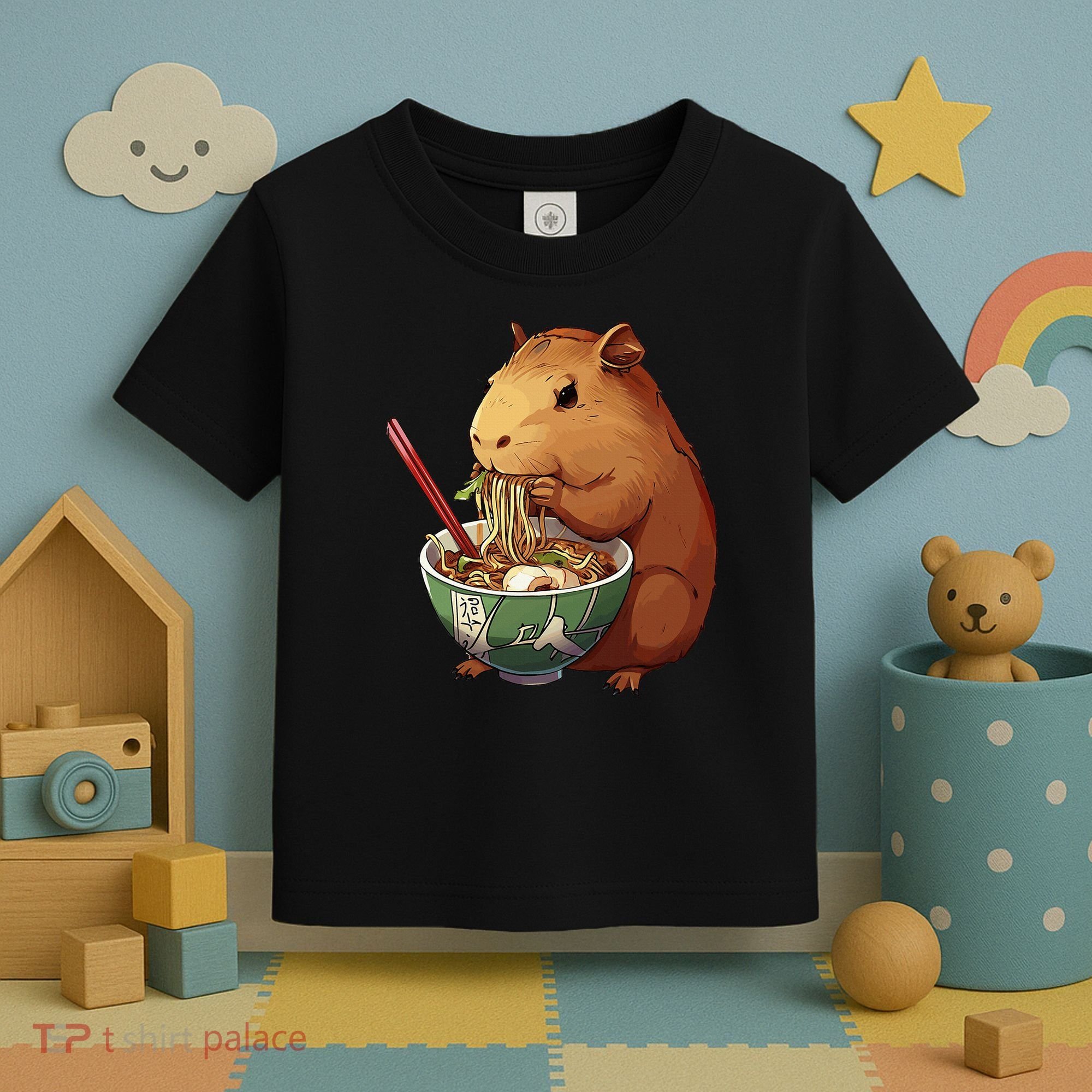 Cute Kawaii Capybara Eating Japanese Ramen Noodles Anime Toddler T-Shirt