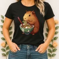 Cute Kawaii Capybara Eating Japanese Ramen Noodles Anime Women's T-Shirt thumb 2