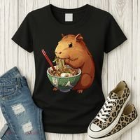 Cute Kawaii Capybara Eating Japanese Ramen Noodles Anime Women's T-Shirt thumb 3
