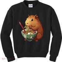Cute Kawaii Capybara Eating Japanese Ramen Noodles Anime Kids Sweatshirt thumb 0
