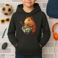 Cute Kawaii Capybara Eating Japanese Ramen Noodles Anime Kids Hoodie thumb 2