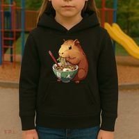 Cute Kawaii Capybara Eating Japanese Ramen Noodles Anime Kids Hoodie thumb 3