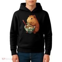 Cute Kawaii Capybara Eating Japanese Ramen Noodles Anime Kids Hoodie thumb 4