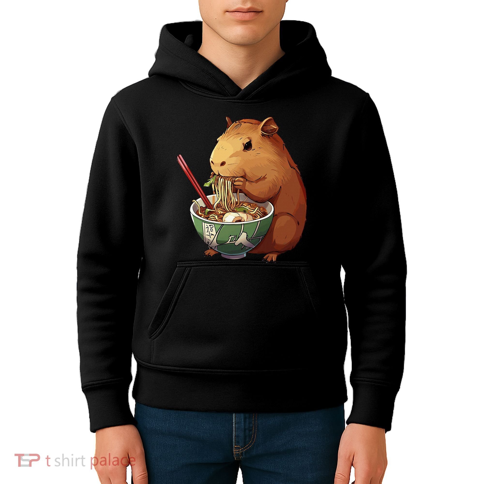 Cute Kawaii Capybara Eating Japanese Ramen Noodles Anime Kids Hoodie