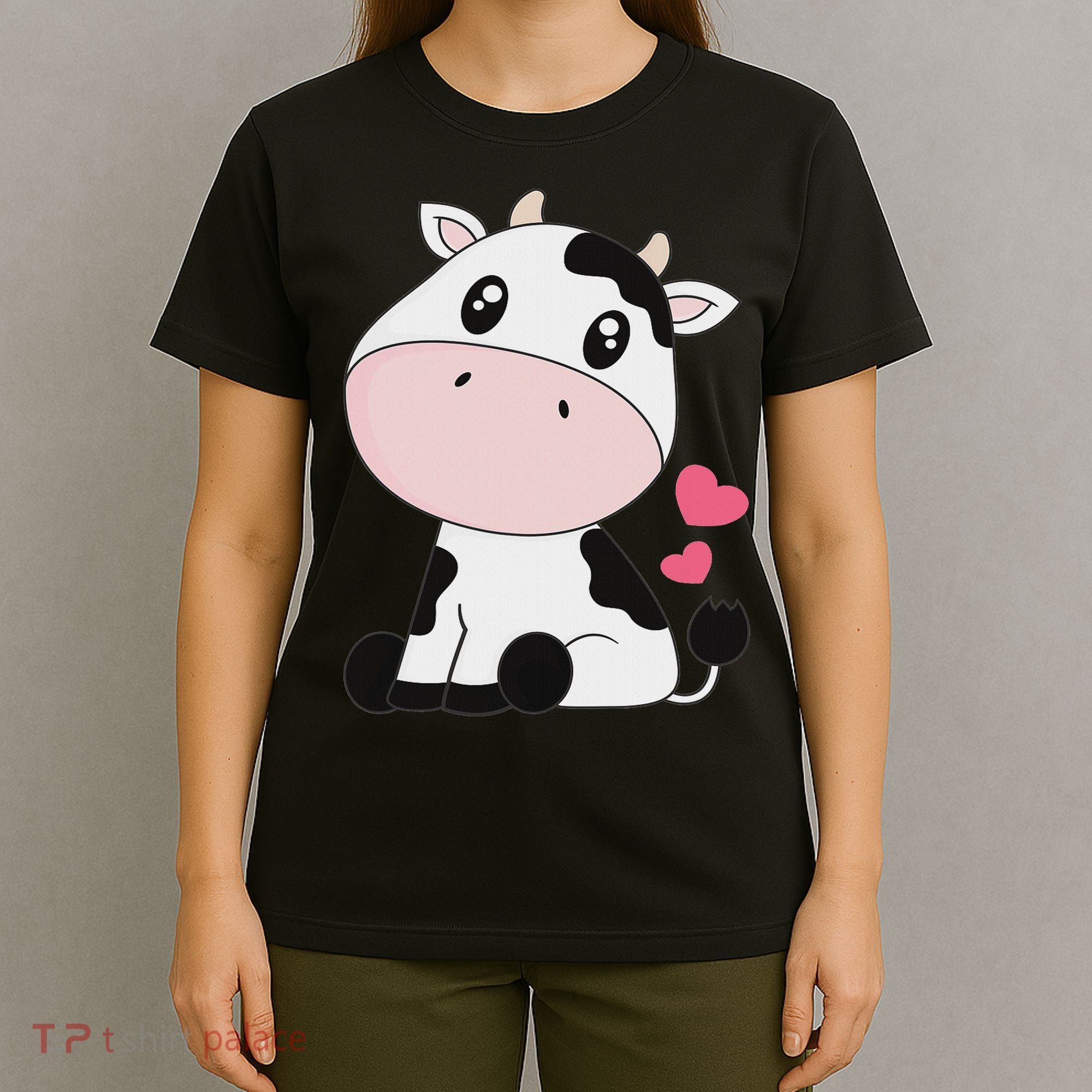 Cute Kawaii Cow Print Cow Animal Women T-Shirt